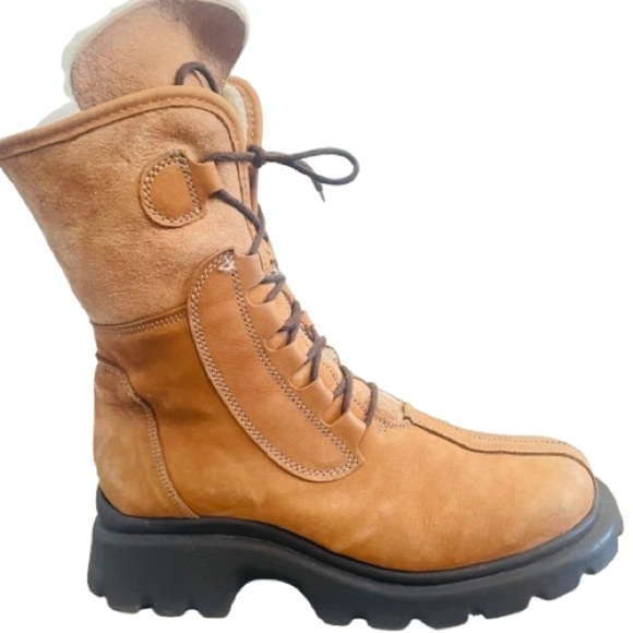 ALDO TAN SHERLING WOOL LACE UP BOOTS SIZE 39 MADE IN ITALY BLOCK HEELS - Picture 4 of 17